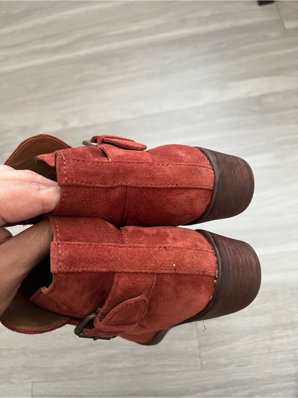 Comfortiva Rust Red Leather Suede Ankle Boots Buckle Booties Size 8M - Picture 6 of 11